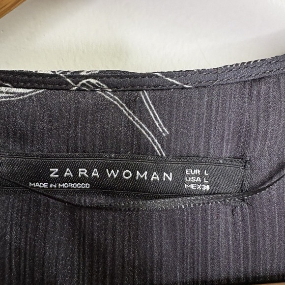 Zara Womens Top Large Black White Floral Wrap Flutter Y2K Peplum Whimsigoth - Picture 5 of 11